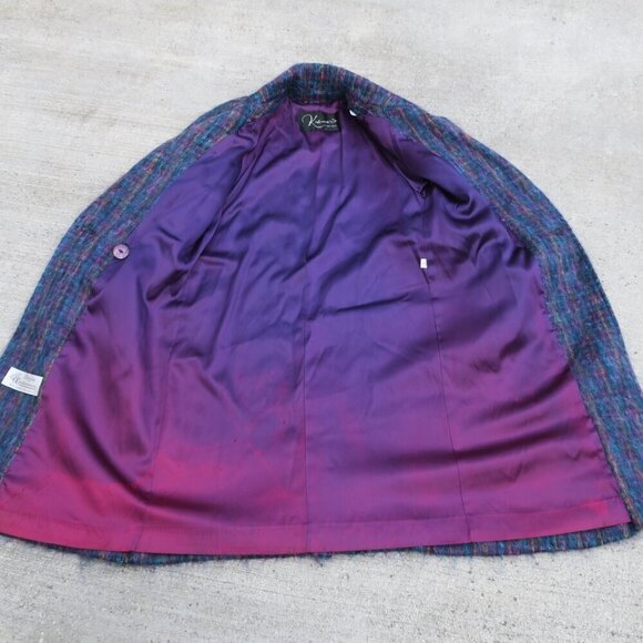 Vintage 60s Kramer's Plaid Jewel Tone Shaggy Mohair Blend Coat Lined Women's 8 - Picture 9 of 16